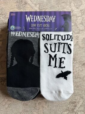 Wednesday Addams Low Cut Socks - Black & White Graphic 10 Pairs NEW